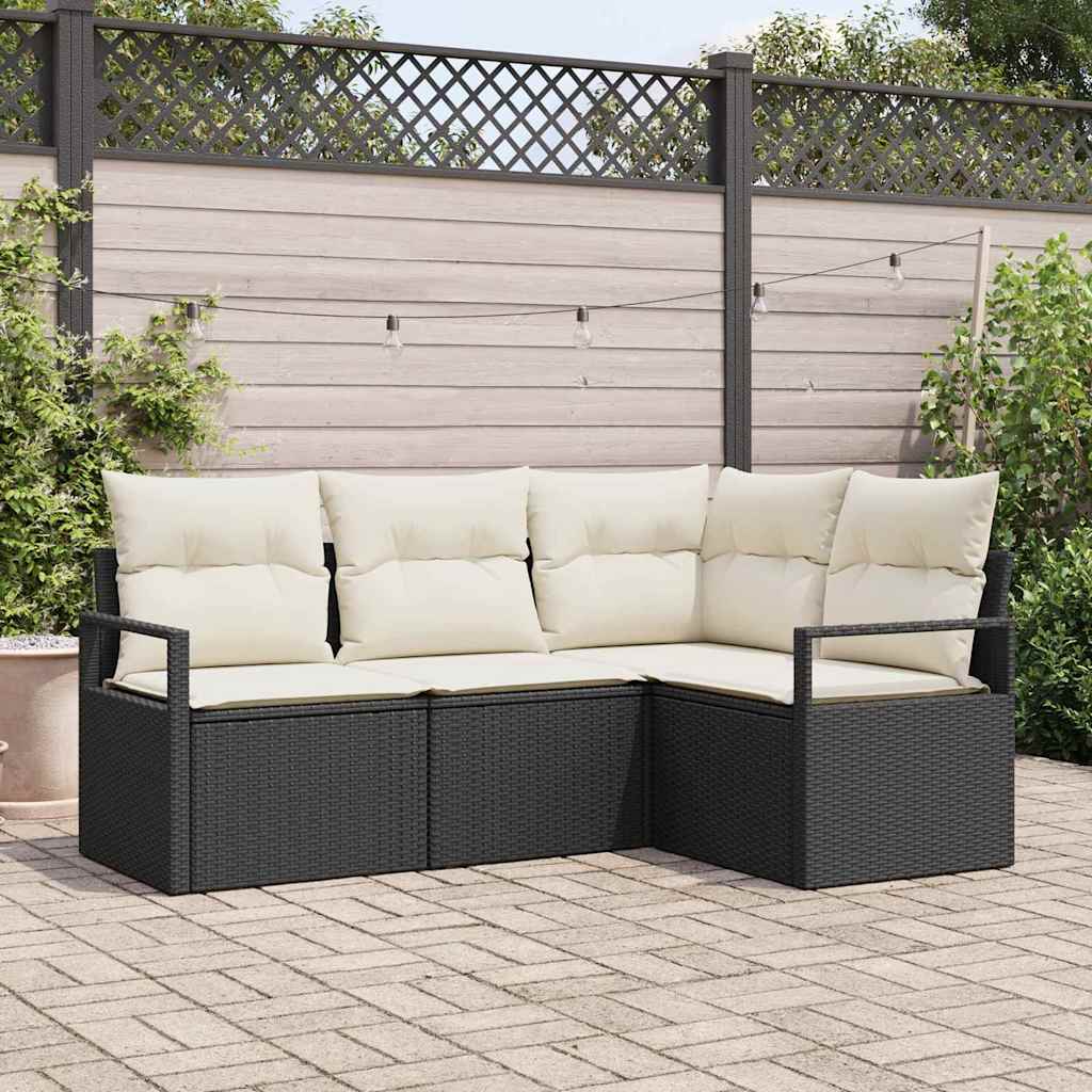 Garten-Sofa-Set mit Kissen mit Speicher 4 pcs Schwarz und Creme